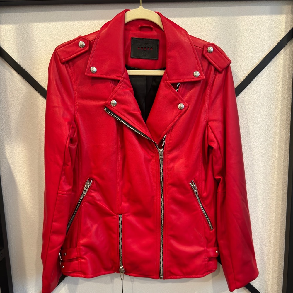 BLANK NYC Faux Leather Red Zipped Jacket